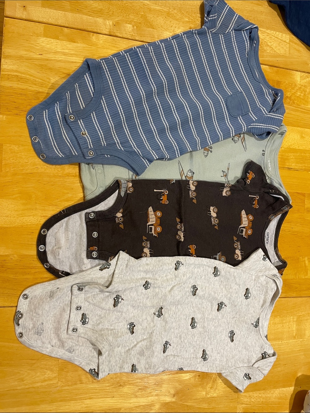 Carter's Blue, Light Green, Black & Gray Striped and Print Baby Bodysuit Set